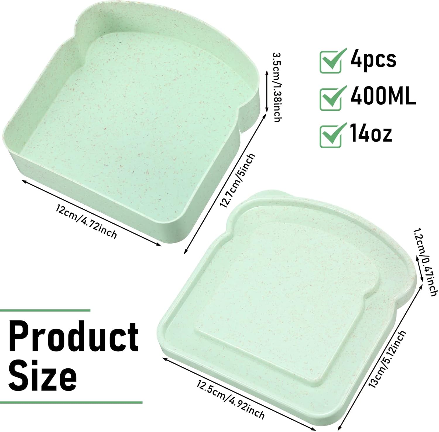 Meanplan 8 Pcs Sandwich Box Containers Reusable Toast Shape Sandwich Holder Plastic Keeper for Kids Adults Lunch Prep Food Storage, Microwave Dishwasher Safe, 14 oz