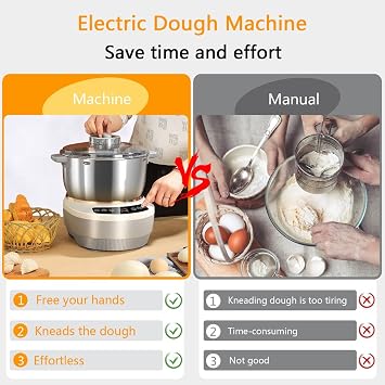 Electric Dough Maker Machine with Fermentation Function, 7L Large Capacity Household Dough Mixer, 304 Stainless Steel, Microcomputer Timing, Front Touch Panel, Gray,7L