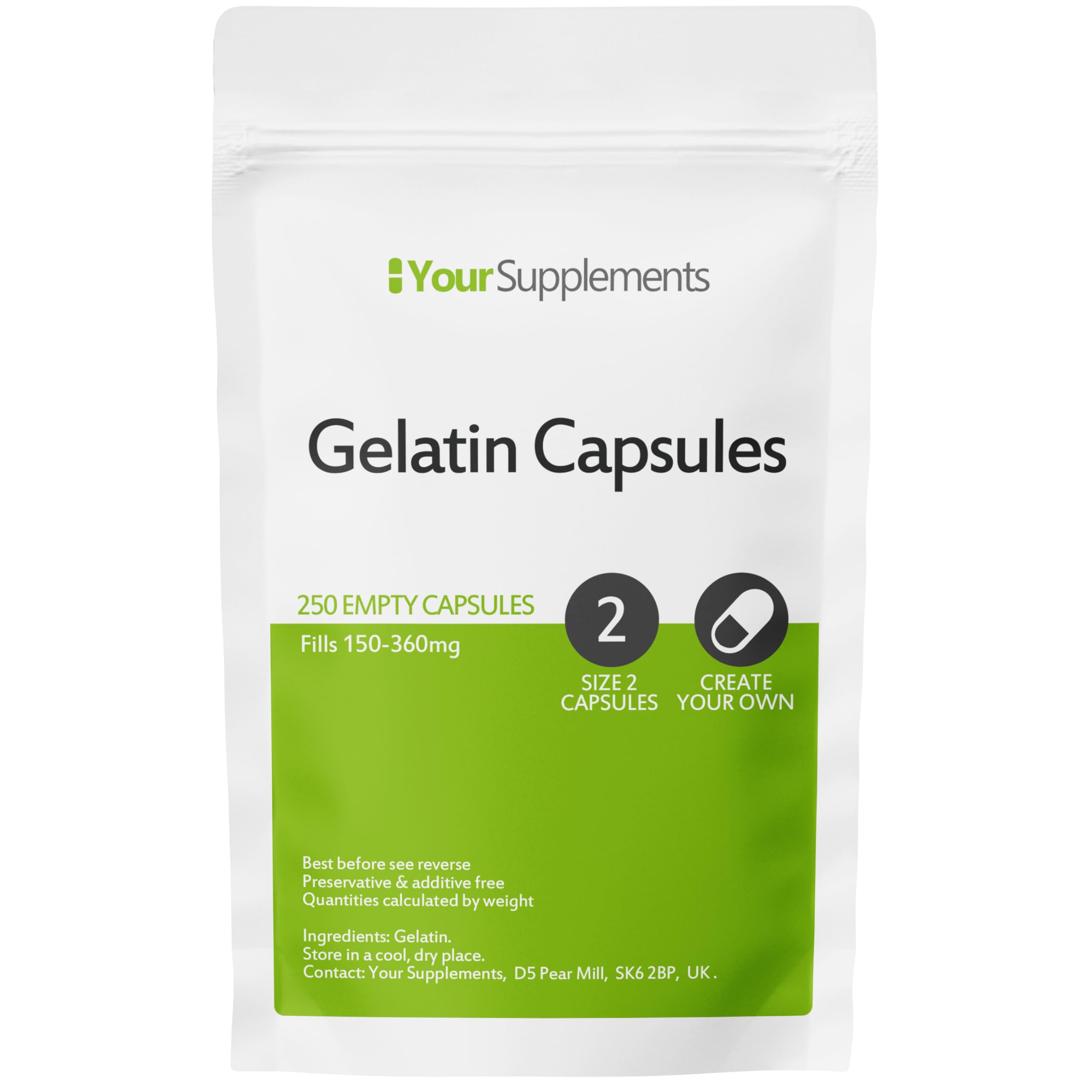 Your Supplements - Size 2 Empty Gelatin Capsules - Pack of 250