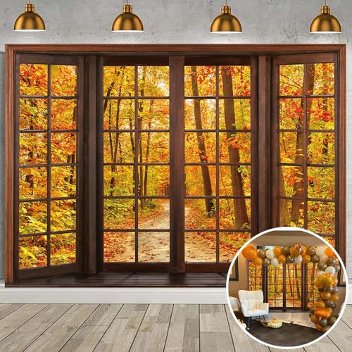 Toile de fond fenêtre en bois d'automne tissu mat