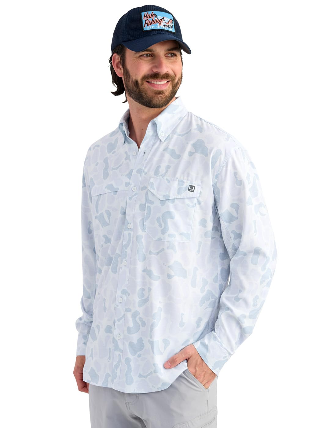 HUK Men's Tide Point Solid Long Sleeve Button Down Shirt (Available in 3X-Large)