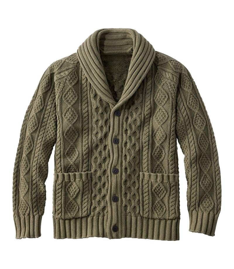 Men's Knitted Lapel Cardigan Sweater Shirt with Buttons Solid Color Long Sleeve for Spring & Autumn | Olive Green | XL-image-46