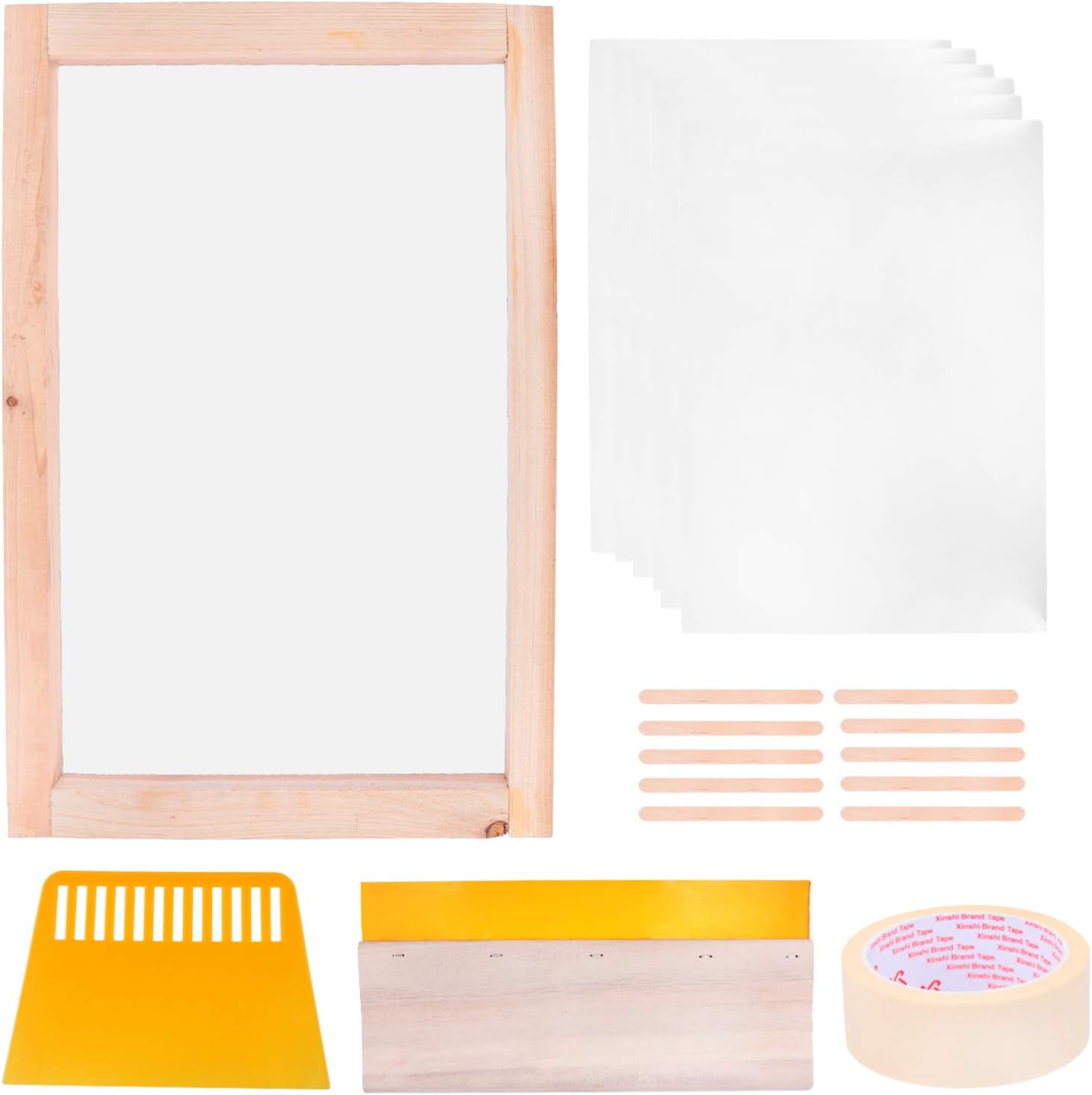 EXCEART 1set Screen Printing Frame Squeegee Scraper Films Masking Tape Sticks Shirt Handbag and Crafts