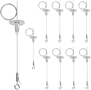 OTTF 10 Pack 3.2ft Ceiling Sign Hangers - Heavy Duty Suspension Cables for LED Panel Lights, Billboards & Signs, 11lb Load
