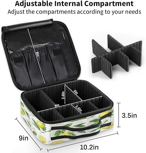 Miniatura 3 de Bolsa de maquillaje de viaje para mujer, grande, cuadrada, portátil, portátil, profesional, coqueta, estuche cosmético con asa, flores de limones,