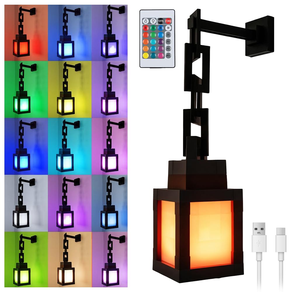 CJBIN Pixelated Lantern Night Light, USB Rechargeable Wall Night Light with 16 Color, LED Mood Light Touch Switch & Remote Control, Bedside Lamp Dimmable for Cosplay Toys Gifts Room Dectoror