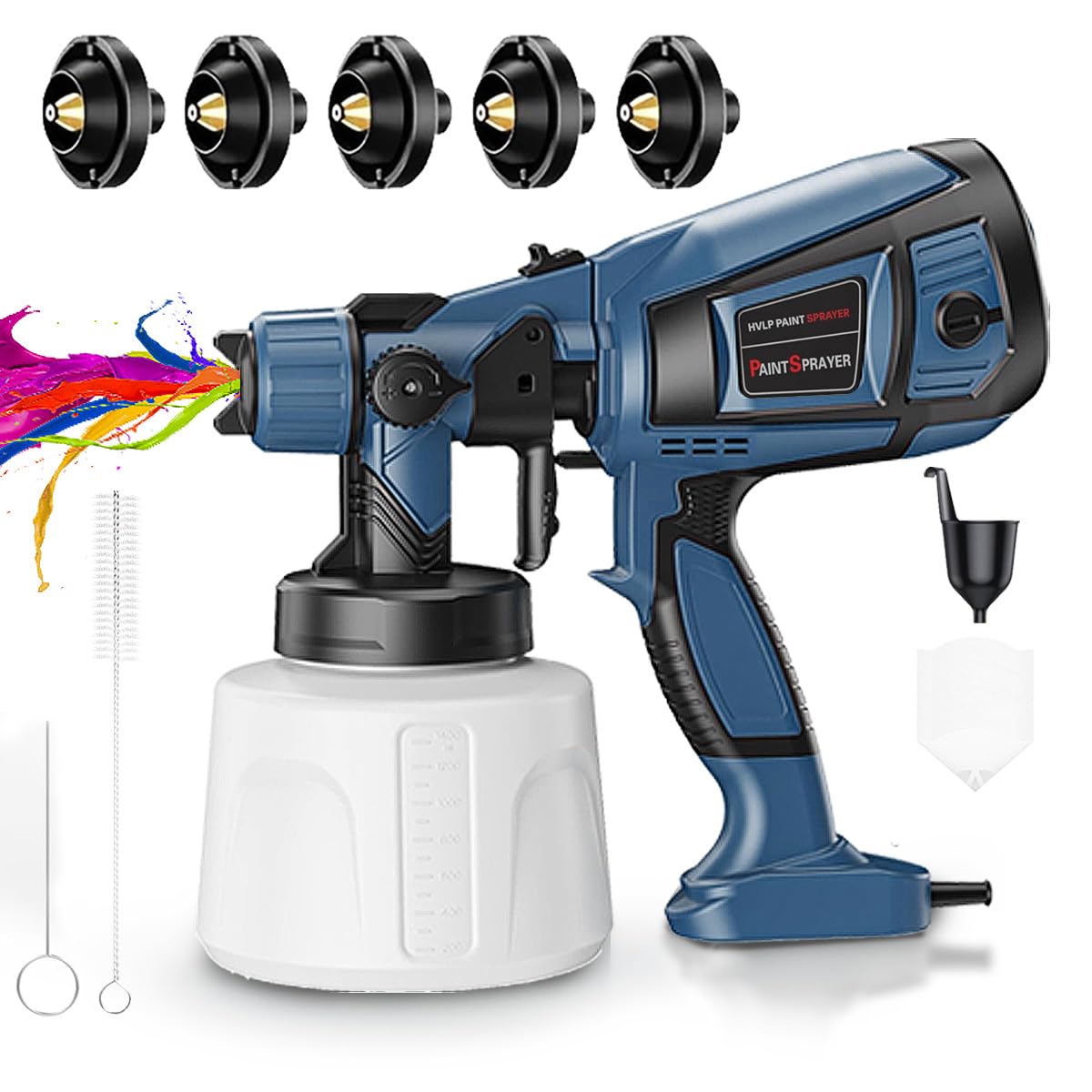 TOPALL Pistola Pintura Electrica,Pistola para Pintar Paredes y Techos,850W 32000PRM 1400ML HVLP Pistola Pintar Electrica Pulverizador de Pintura,con 5 Boquillas y 3 Patrones