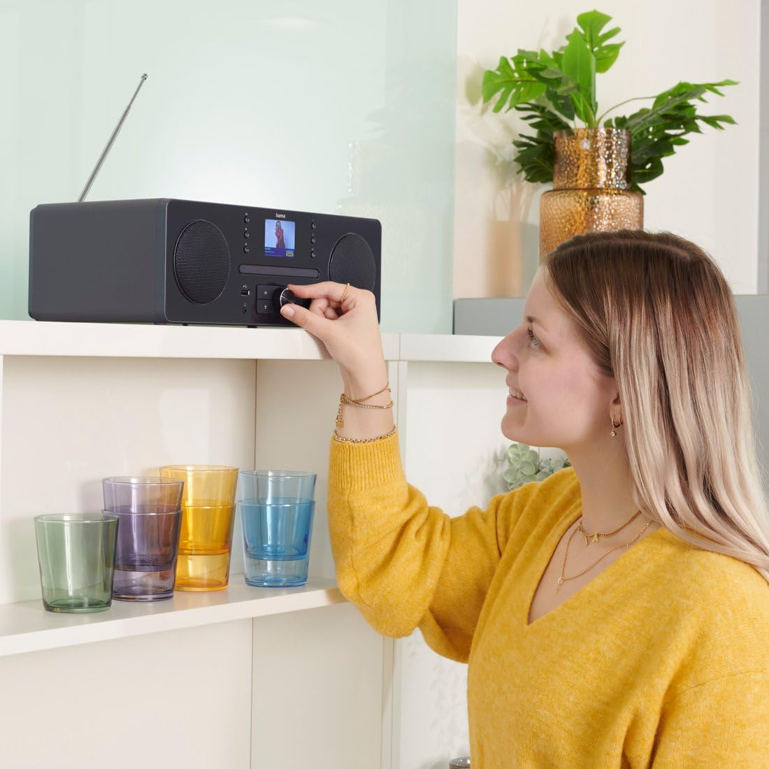 Hama radio cyfrowe DAB+ FM (odtwarzacz, Bluetooth, dysk CD, gniazdo USB A, jack 3,5mm, 10W, stereo, kabel 146 cm) czarny
