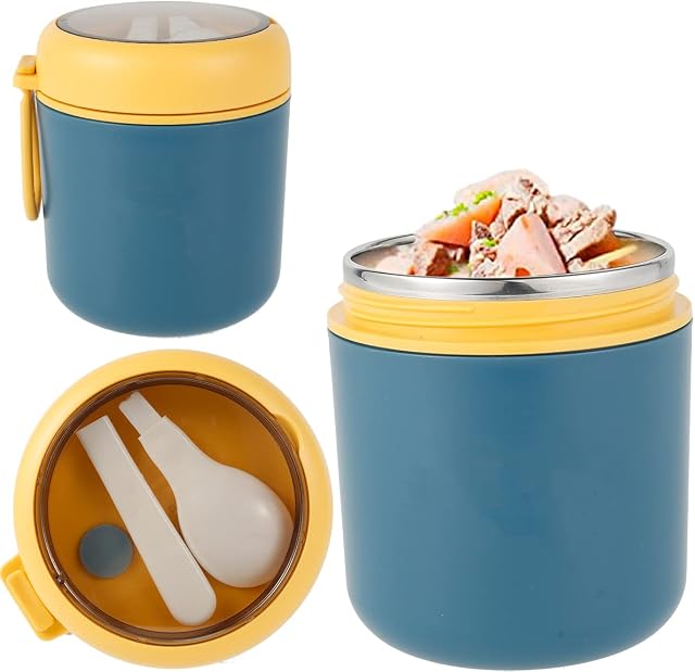 Vacuum Insulated Food Container for Hot Food 304 Stainless Steel Thermal Wide Mouth Food Jar with Foldable Spoon Portable Lunch Thermoses, Blue,green,pink