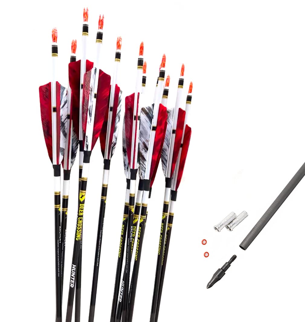 ACCMOS 12pcs Spine 340 400 500 600 700 800 Hunting Arrows ID 6.2 mm Carbon Arrow for Adult Youth Hunting or Target Practice ID 6.2 mm Bow Archery Huntting Shooting (27inch, RSpine 500)