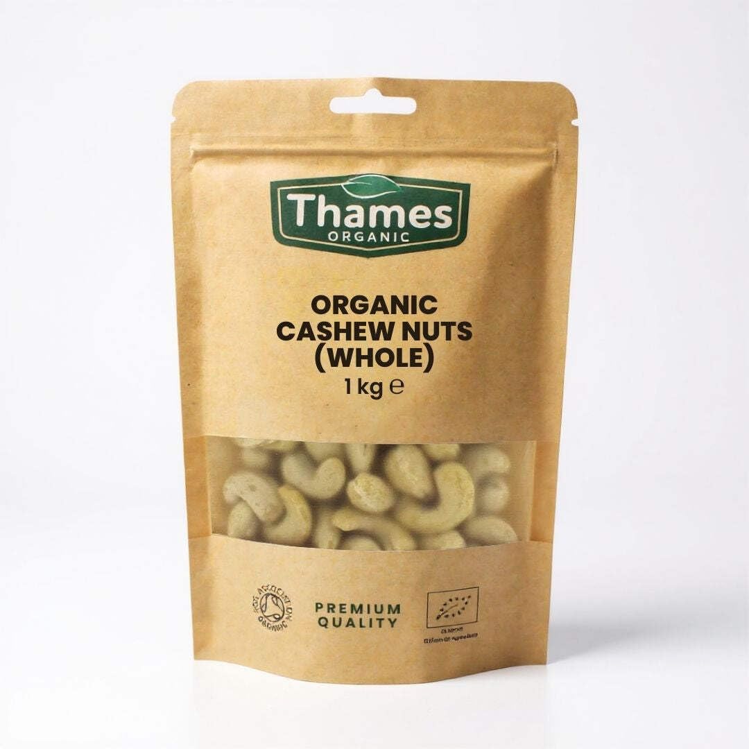 Organic Cashew Nuts - Source of Protein, High Fibre, Raw, Vegan, GMO-Free, Certified Organic - No Additives or Preservatives - Nutritious and Delicious - Thames Organic 1kg