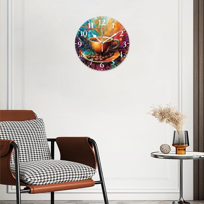 Miniatura 2 de Reloj de pared redondo con pilas, sin tictac, analógico, silencioso, decorativo, para sala de estar, oficina, cocina, taza de café con salpicaduras