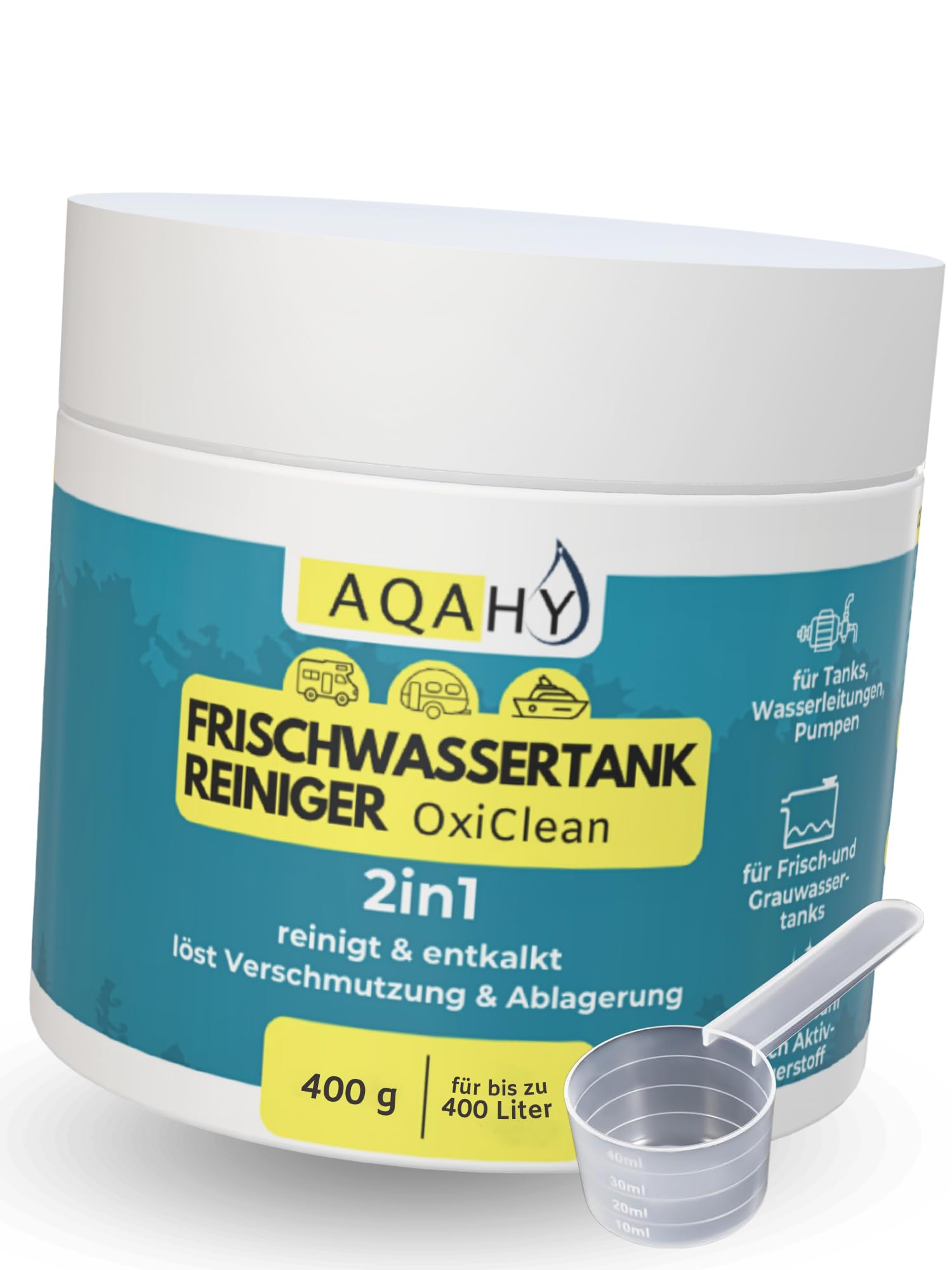 Wassertank Reiniger Wohnmobil Oxi Clean - Frischwassertank Reiniger 2in1 reinigt und entkalkt – hochwirksamer Tankreiniger mit Aktivsauerstoff für Tank & Wasserleitung - Made in DE