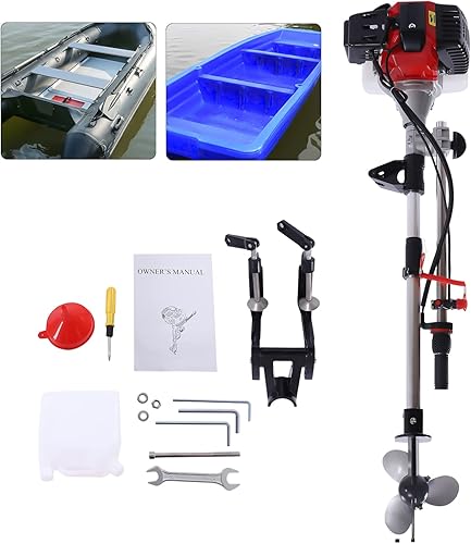 Miniatura 2 de Motor de barco fuera de borda de 52 cc de 2 tiempos, arranque manual de 2.3 Hp para barcos de pesca inflables, motor de barco de 2800-3200 rpm con