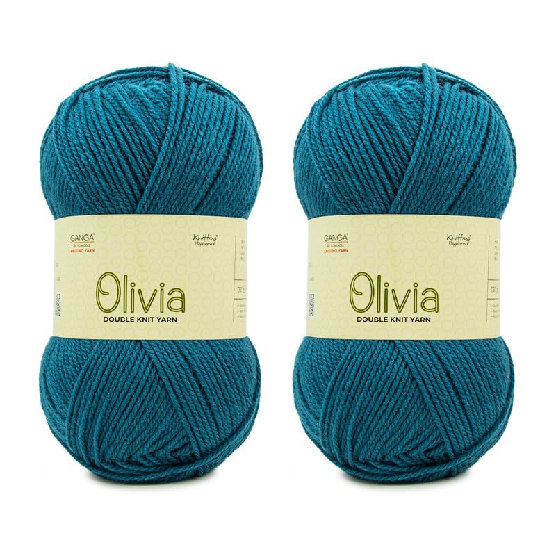 Image of Ganga Acrowools Acrylic Olivia, Double Knit Yarn. Hand Knitting and Crochet Yarn. Oekotex Class 1 Certified. Pack of 2 Balls - 100Gms Each. Shade No - Olv034, Teal