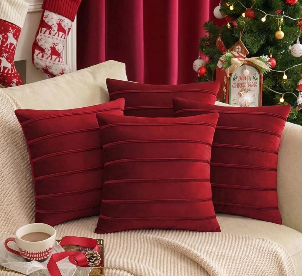 Khooti Velvet Cushion Cover Pack of 4-14" x 14" / 35 x 35 cm -Valentine Theme Red- Modern Design Soft Pillow Covers for Sofa Bedroom Livingroom Chair Car, Cushion Cover | 3 Velvet Scrunchies-image-38