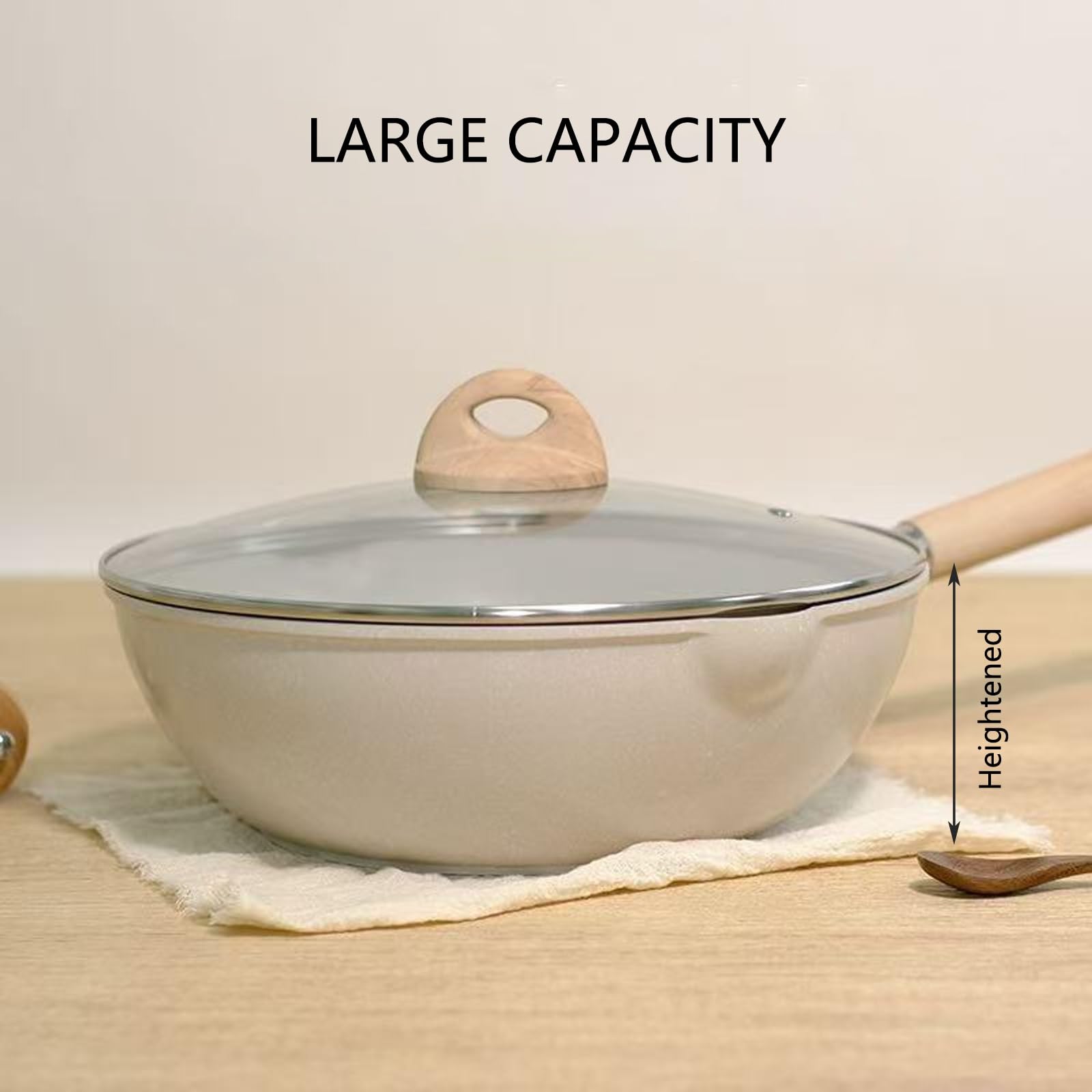 Sartén Antiadherente de Gran Capacidad,con Distribución Uniforme del Calor | Fácil de Limpiar,sin Remaches,Compatible con Distintos Tipos de Fogones(24cm/9.4in,Without lid)