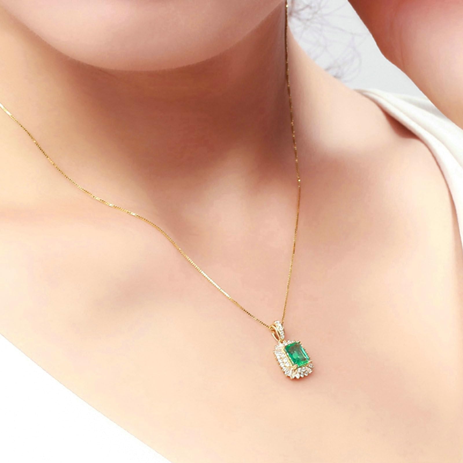 Łańcuszek złoty 750 585 375 prawdziwe złoto 45 cm z wisiorkiem, luksusowy naszyjnik z owalnym szmaragdem 1,2 ct i diamentem 0,35 ct wisiorek łańcuszek damski ślub