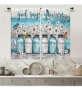 Famiffty God Says You are Inspirational Bible Daisy Kitchen Curtain 27.5W X 39L Inch 2 Panel Rod ...