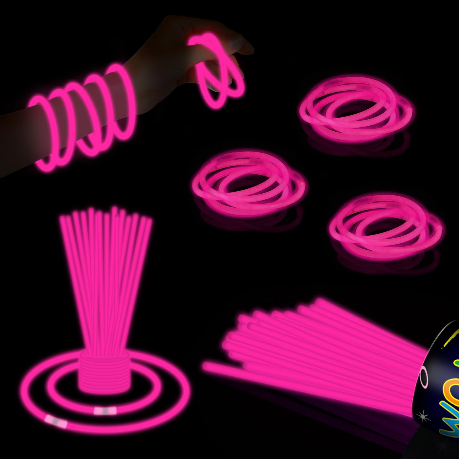 ZSMKJIAYE 40 Pack 8” Pink Glow Sticks Bracelet Necklaces Bulk with 40 Connectors Neon Glow In The Dark Party favors Supplies for Holiday Birthday