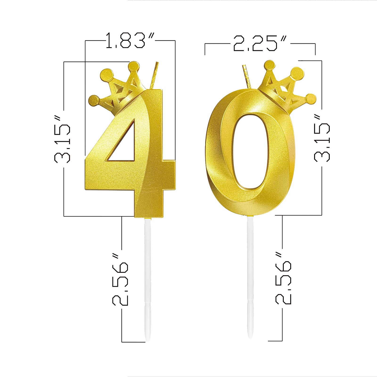 Jumochi 40th Birthday Candles for Cake 3D Crown Design Number 40 Topper Decorations for Celebrations (Gold-3D-Crown-40, 3D-Crown)