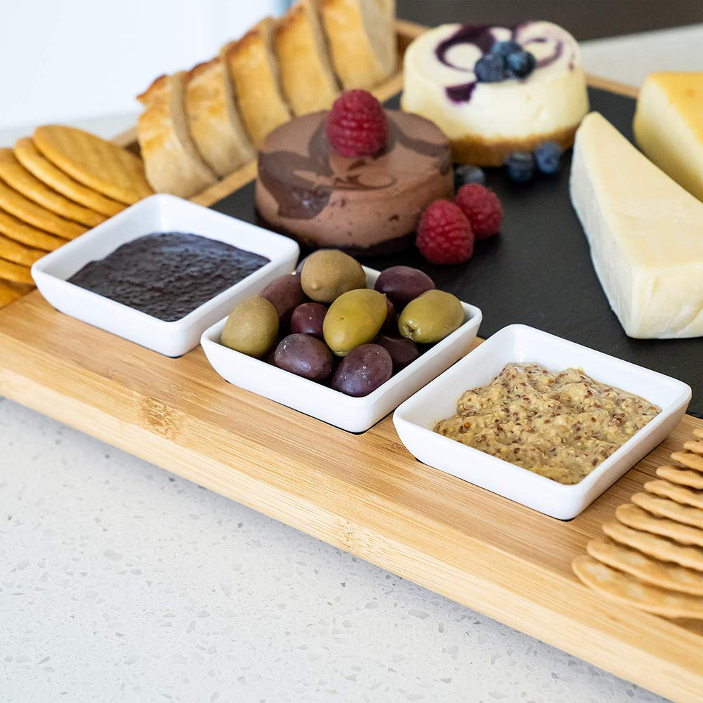 Planche à Fromage en Bambou et Couteau à charcuterie en Bois Plateau à Fromage avec 2 tiroirs coulissants, Cadeaux de Pendaison de crémaillère de Mariage
