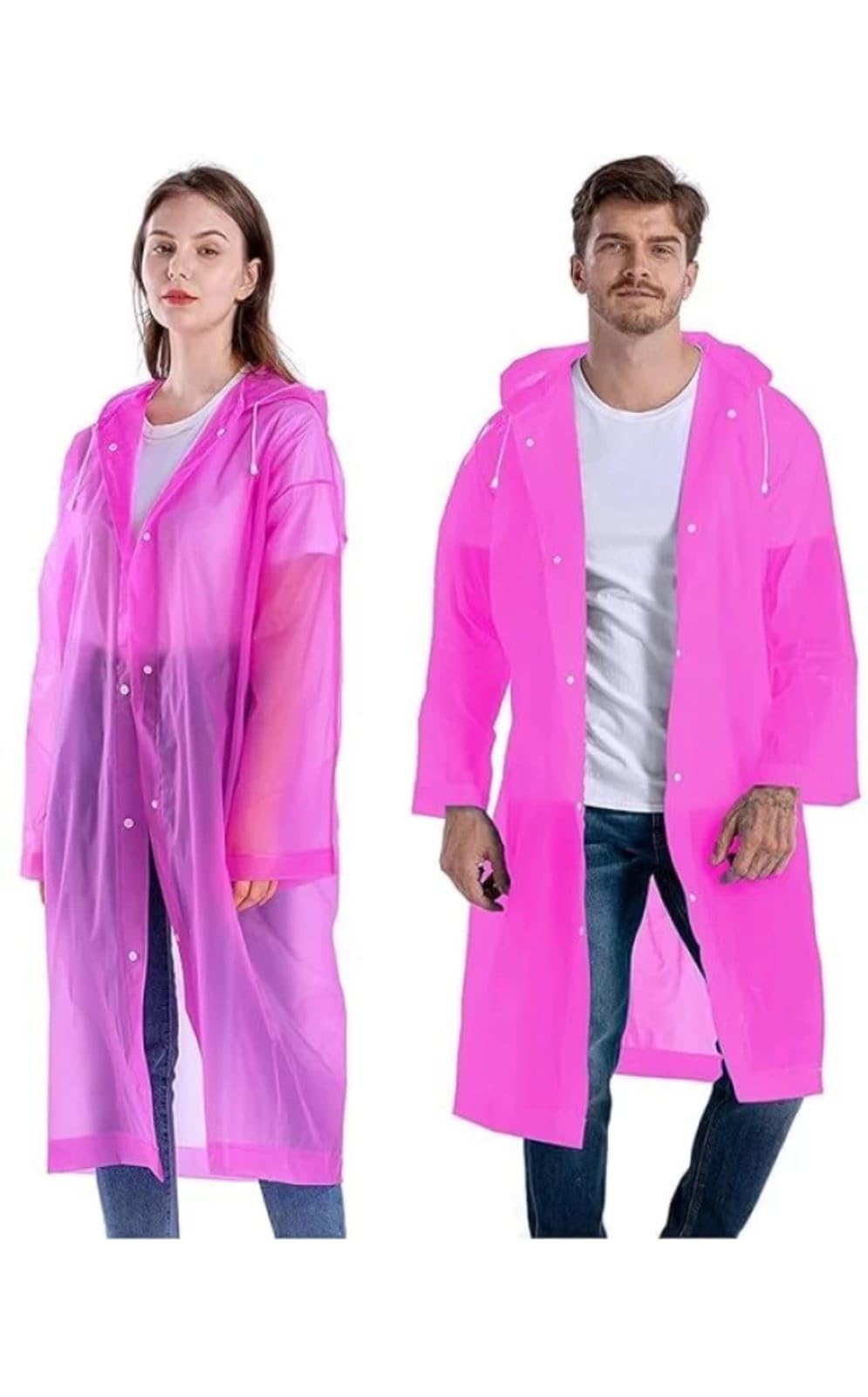 Unisex Raincoat With Hood - Pink (Pack of 1) | Waterproof Rain Poncho | EVA Material | Reusable | Lightweight | Universal Size | PINK Raincoat for Men and Women