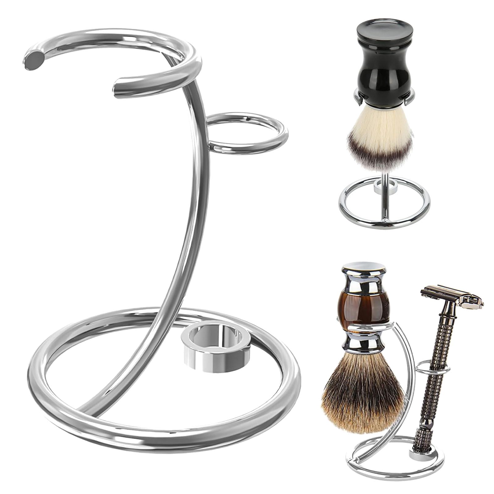 Qkiss Supporto Per Pennello Da Barba E Rasoio - In Lega Di Zinco, Base Antiscivolo, 4 Colori, Semplice E Robusto, Per Bagno Ordinato (Nero 03#) - 2
