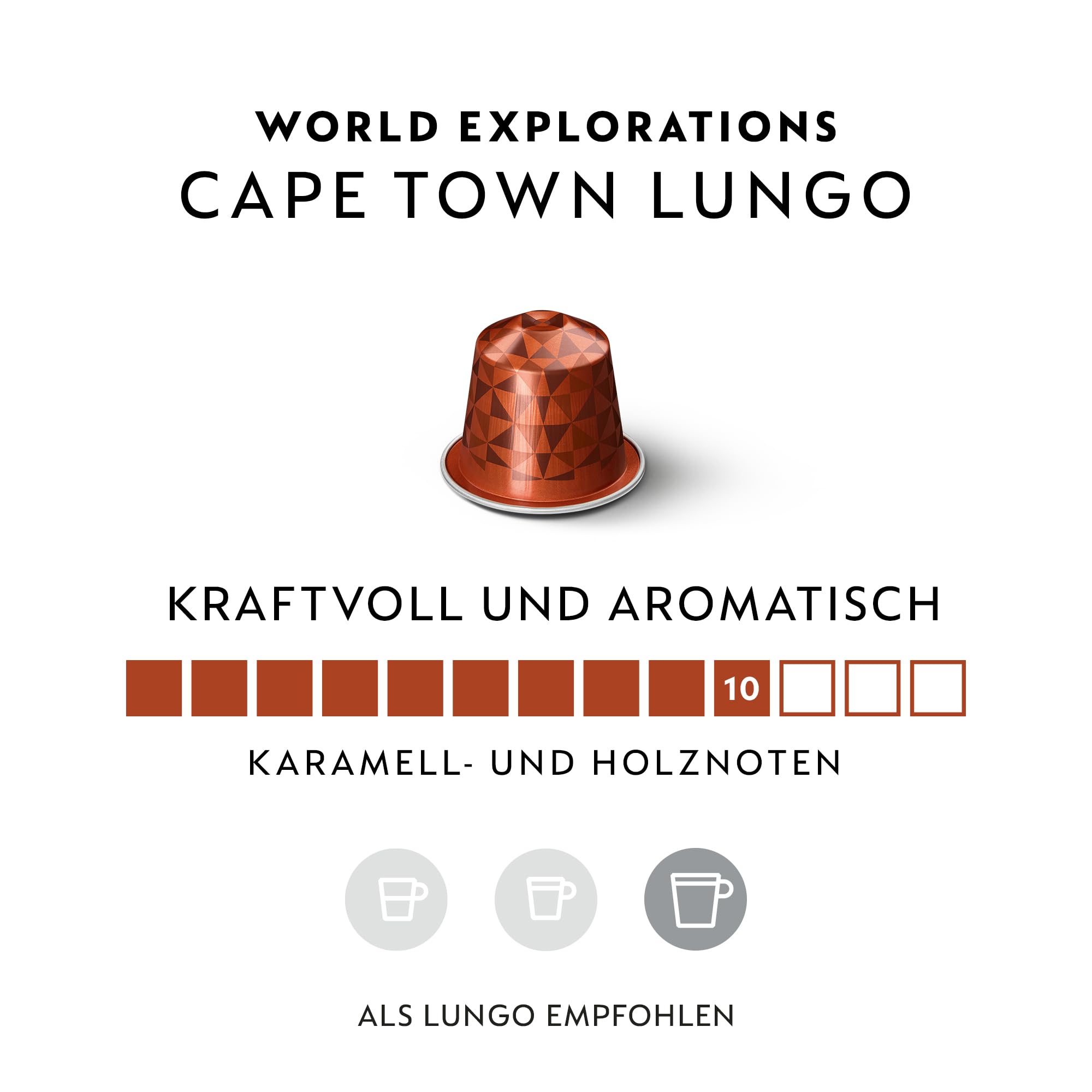 NESPRESSO ORIGINAL Cape Town Lungo 100 Kaffeekapseln | Arabica Kaffee, Dunkle Röstung, Intensität 10