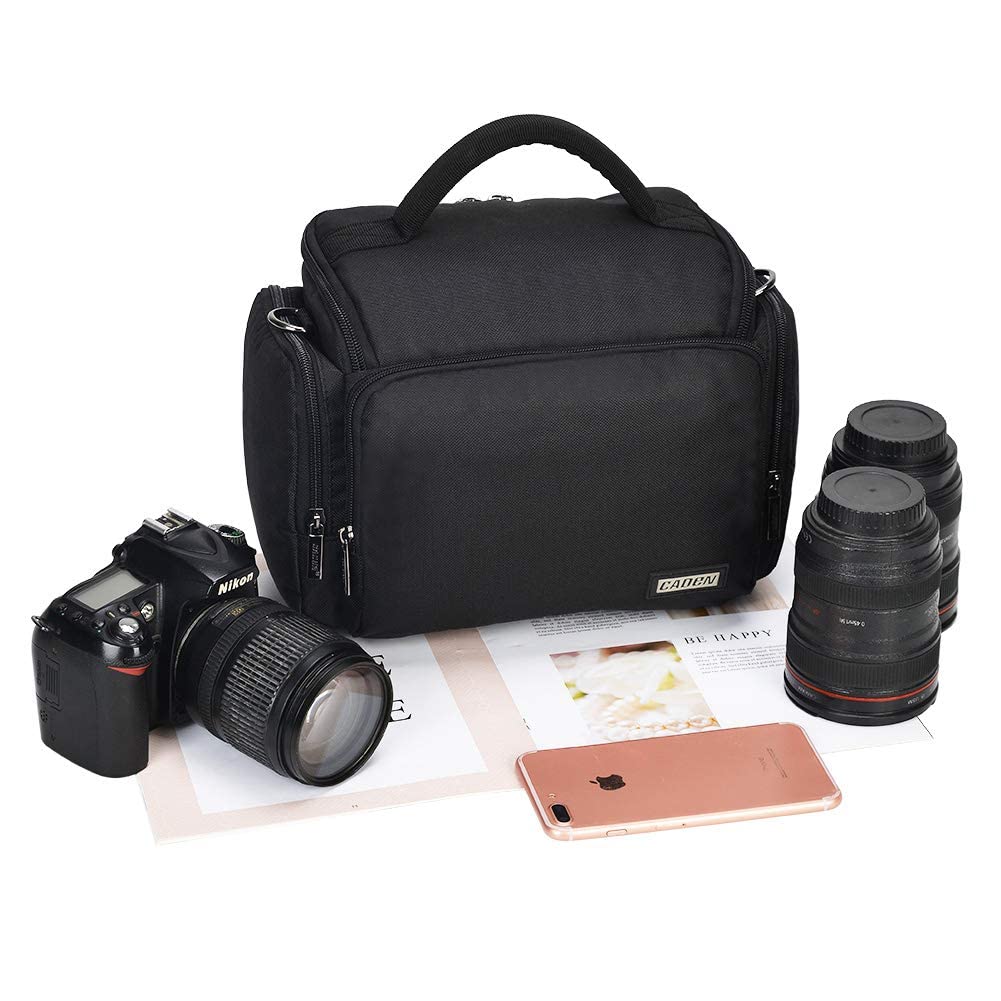 CADeN Sac à bandoulière en toile pour appareil photo avec insert amovible - Résistant aux chocs - Pour hommes et femmes (1.0 noir, L), Noir , L, Sac à dos