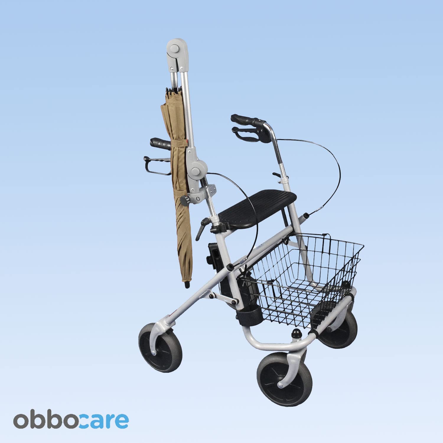 Regenschirm für Rollstuhl und Rollator, mit Universalhalterung, zusammenklappbarer Sonnenschirm aus Aluminium, mehrere Positionen, mit Haken, Schwarz