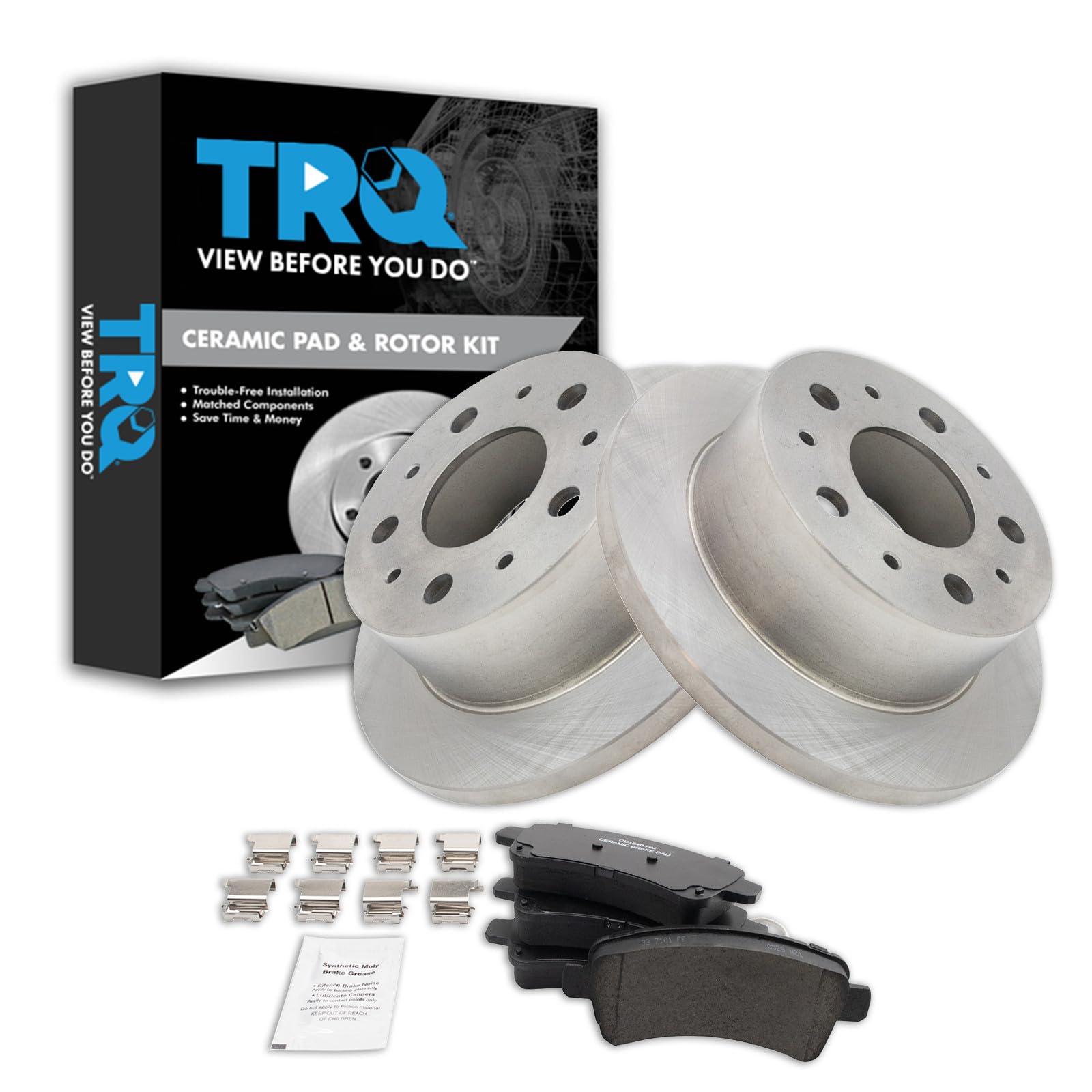 TRQ Rear Brake Pad and Rotor Set Ceramic Solid Rotors Compatible with 2014-2020 Ram ProMaster 1500 2500 3500