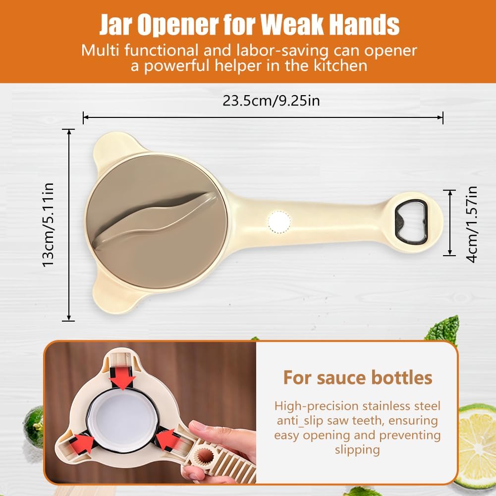 2026 Upgraded 4 in 1 Multi-Purpose Jar Opener, Stainless Steel Lid Remover with A Jar Lid Gripper, Specifically for Seniors, Arthritis and Weak Hands, Suitable for Beer, Salad Dressing, Jar