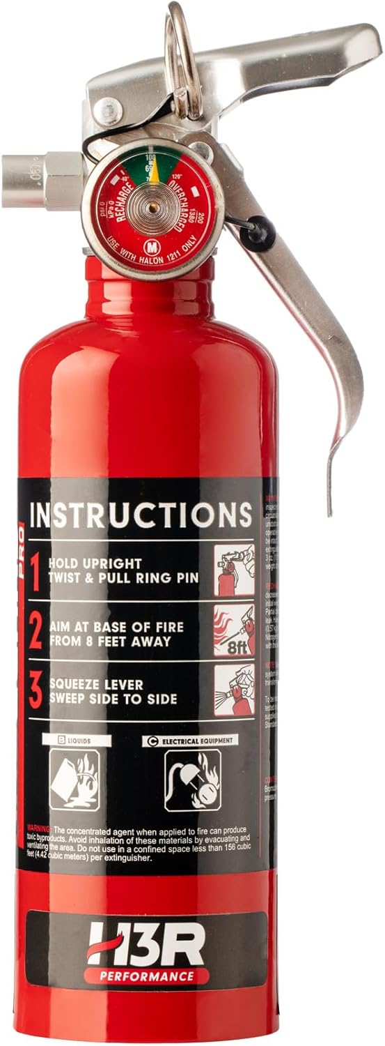 H3R HalGuard PRO Halon Clean Agent Fire Extinguisher for Car – 1.25 lb Red, Vehicle & Auto, UL Listed (HP100R)