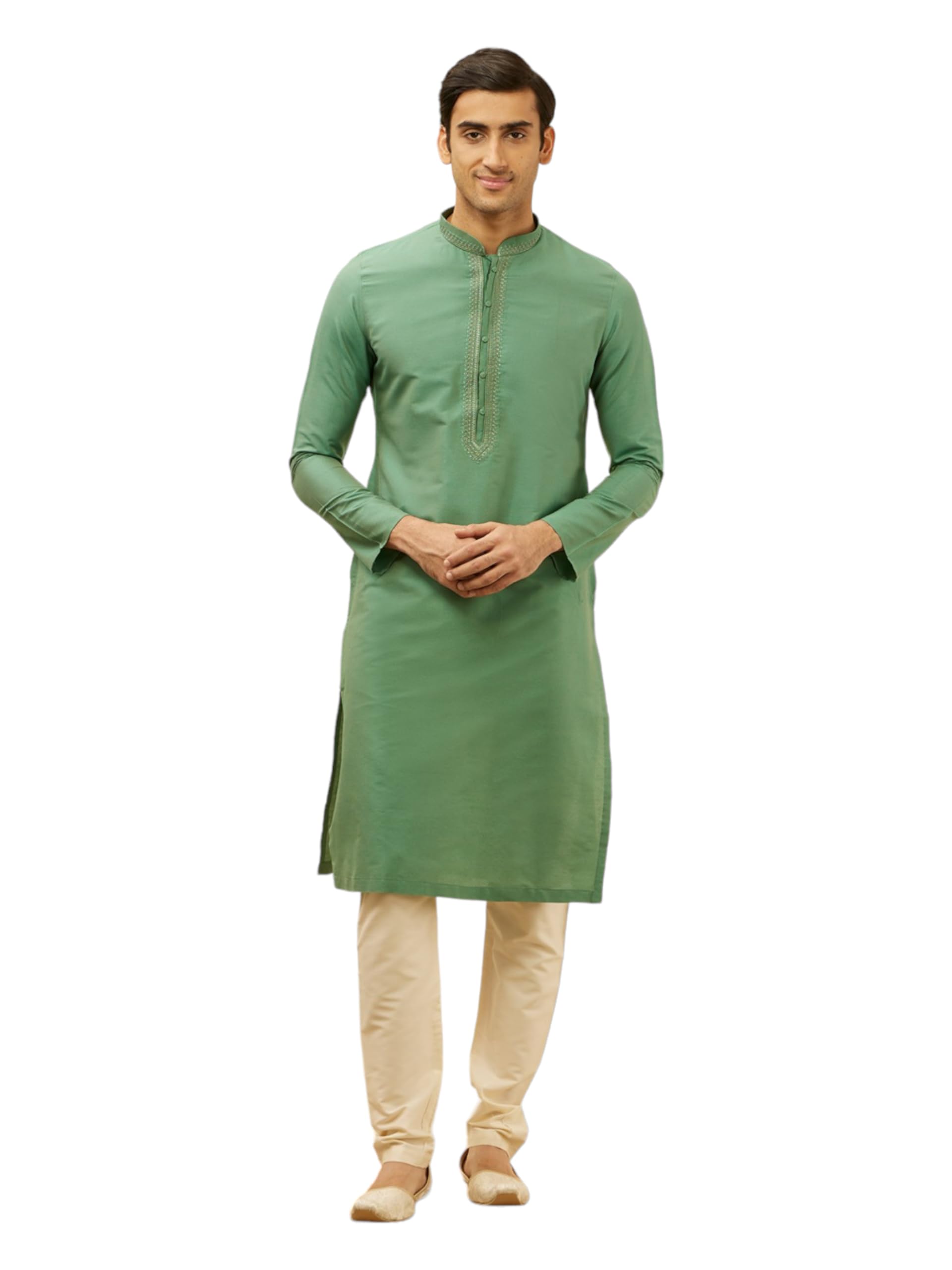manyavar Men's Viscose Blend Solid Kurta Pajama Set (2pcs)-picture-22