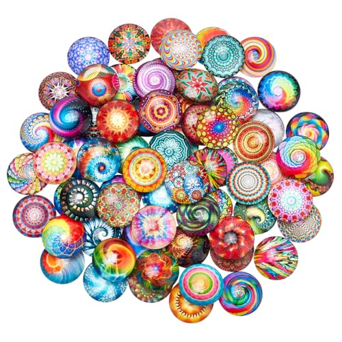 PandaHall 70 Styles Mosaiksteine 25mm Glassteine Bunte Glas Cabochons Regenbogen Halbrunde Fliesen Kaleidoskop Cabochons Kuppel Edelsteine Für Foto Cameo Anhänger Schmuckherstellung Scrapbooking