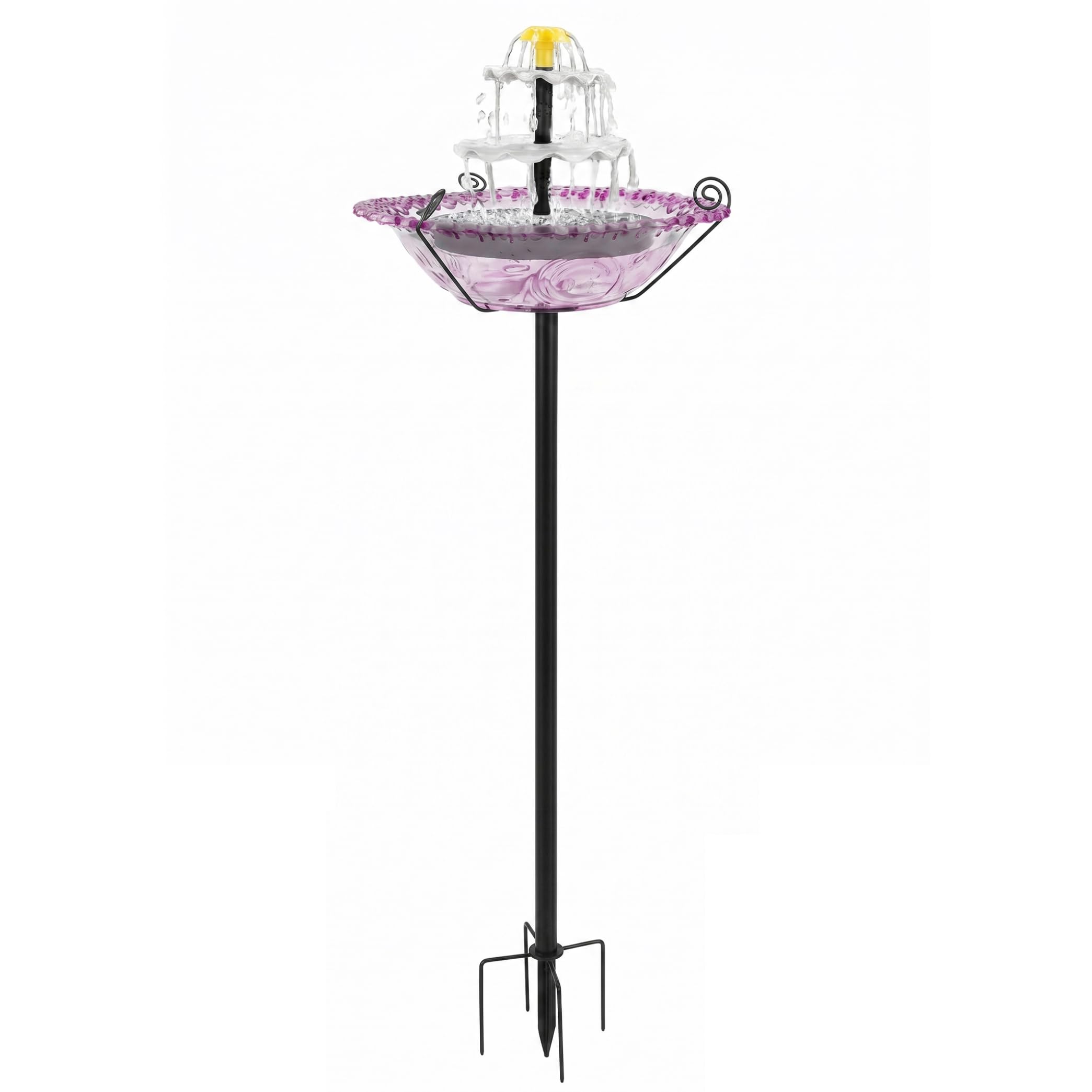 Tsawntd Solar Bird Bath Fountain, 2-in-1 Bird Bath for Outside with Solar Fountain, Ground Stake Install, Purple