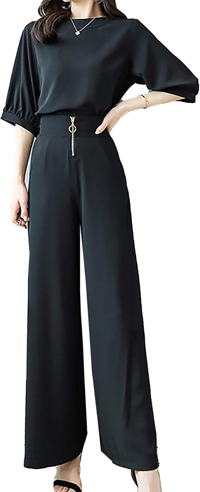 Amazon Co Jp スーツ ワイドパンツ スーツ レディース パンツドレス キレイ 春 夏 パンツスーツ スーツセット 上品 シンプル オシャレ エレガント カジュアル 入学式 入園式 卒業式 パーティー 結婚式 ブラック ファッション