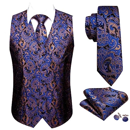 Men's Vest Dress Embroidered Spring Light Blue Paisley Flower Male Formal Suit Jacket