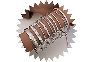 Wide Silver Bangle Bracelet Set for Women
