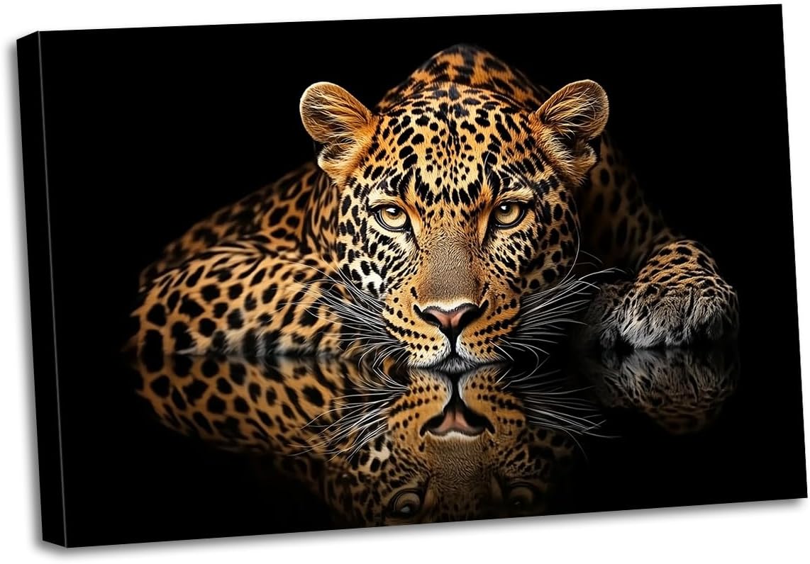ZHOUWALLPIC Leopard Animals Wall Art Black Background Animals Picture African Wildlife Prints Cheetah Posters for Living Room Bedroom Decor(Animal-3,12L x 18W)