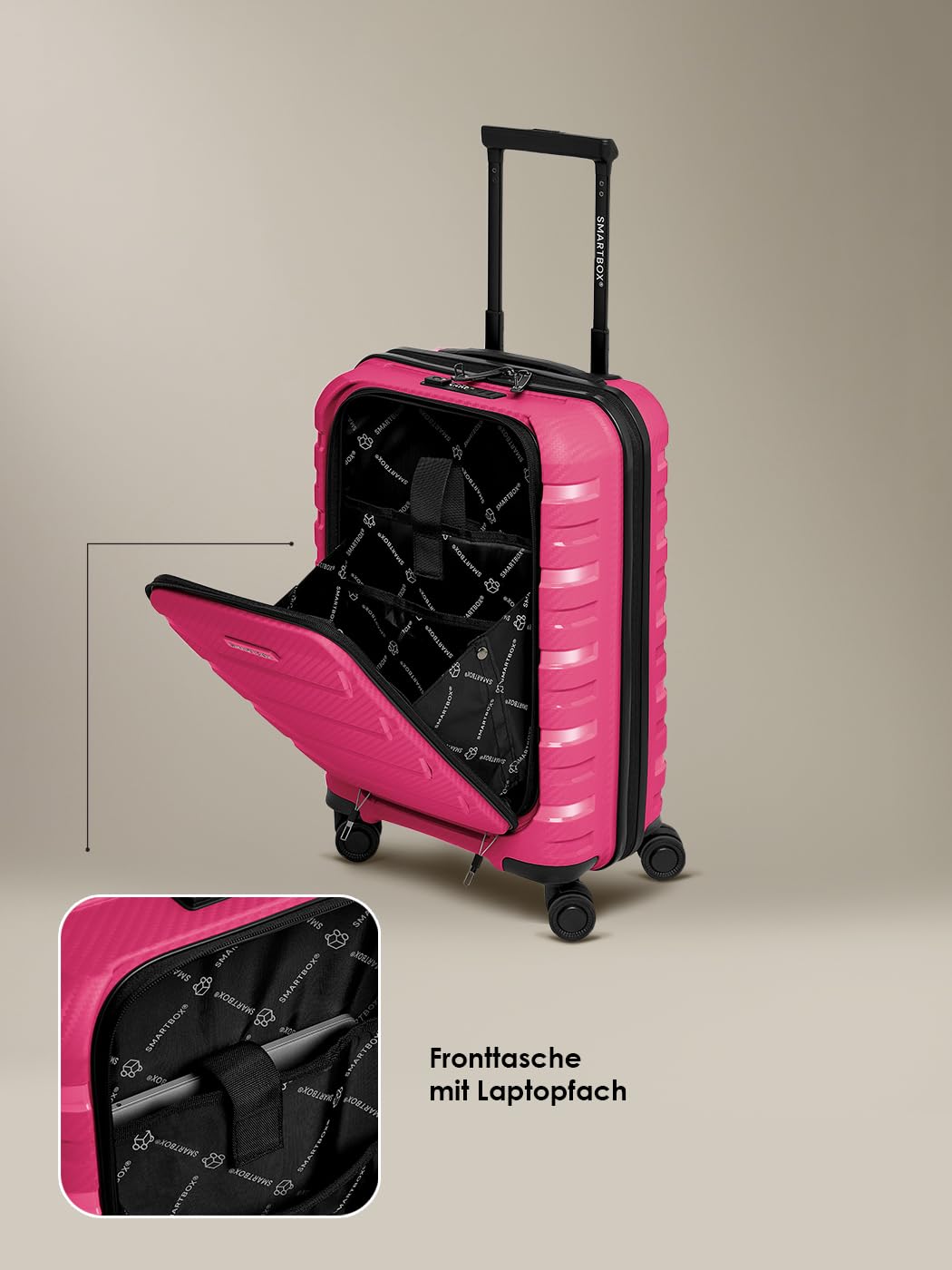 SMARTBOX Bagaż podręczny, walizka, kieszeń na laptopa, otwór z przodu, zamek TSA | 36 x 22 x 55 cm, polipropylen, 4 podwójne kółka, bagaż pokładowy, edycja 01