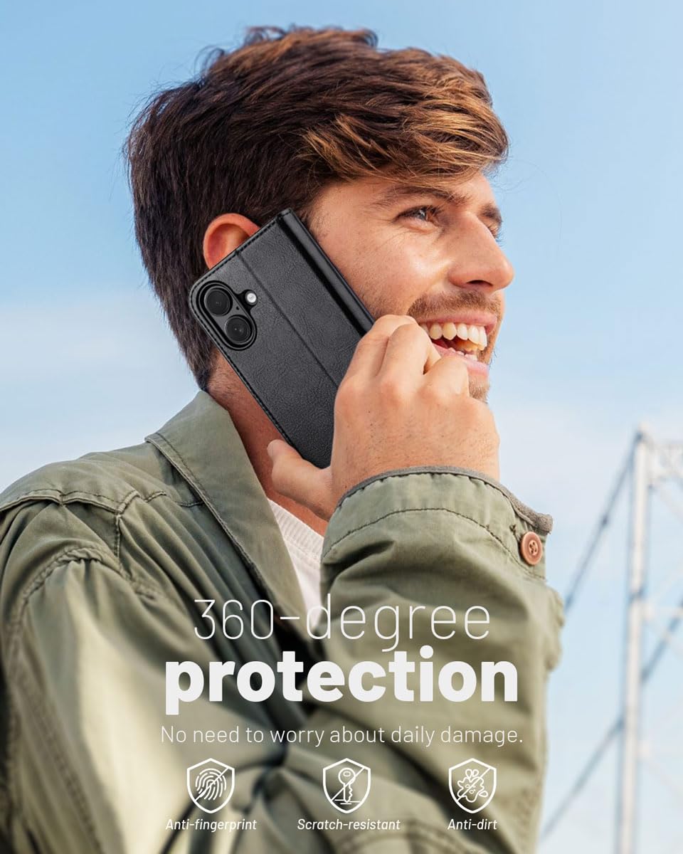 OCASE Coque pour iPhone 17, Housse en Cuir PU avec Fentes Cartes, Blocage RFID, Support Intégré et Protection Antichoc Etui Portefeuille pour iPhone 17 (6,3 Pouces, 2025) - Noir