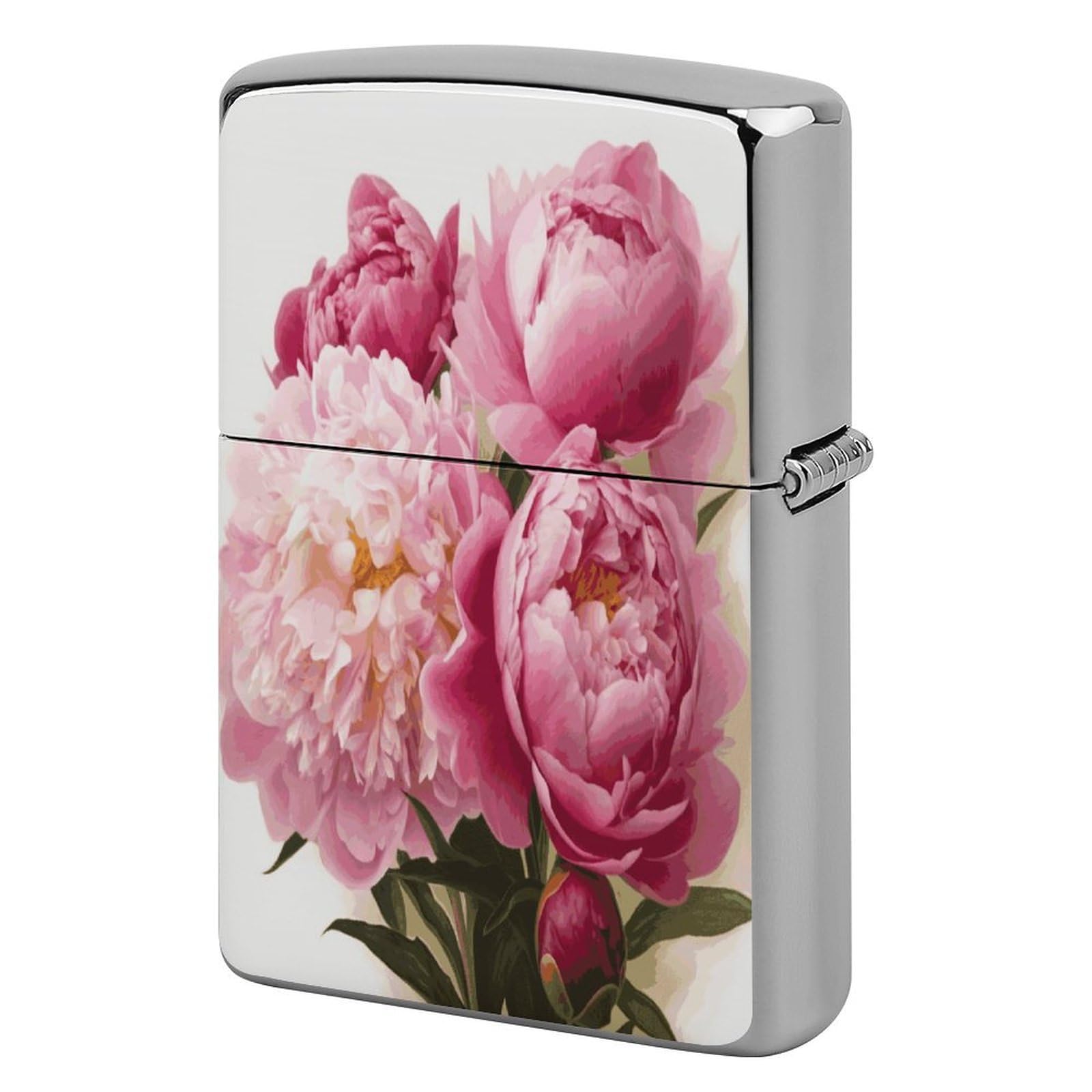 Fekiloot Style Peony Flowers Blossom Lighter Case Cover Metal Lighter Case