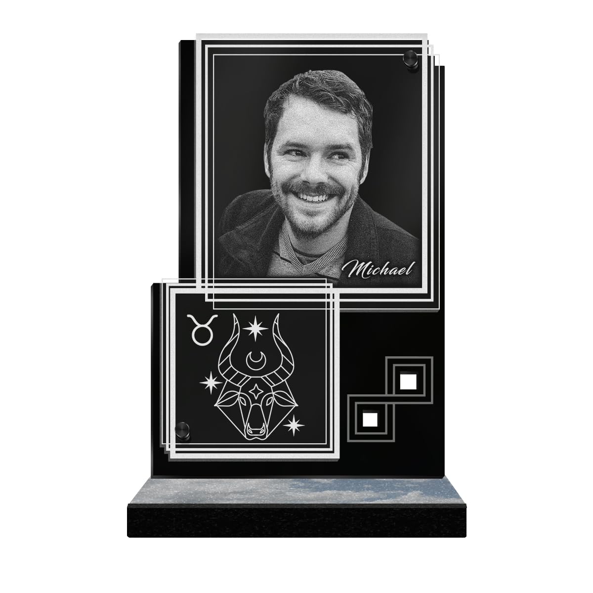 ETERNEL - Personalized Funeral Plaque Rectangle Illusion Astro Taurus Customizable Photo and Text, laser-engraved funeral plaque for tribute, cemetery plaque, tombstone, deceased, funeral