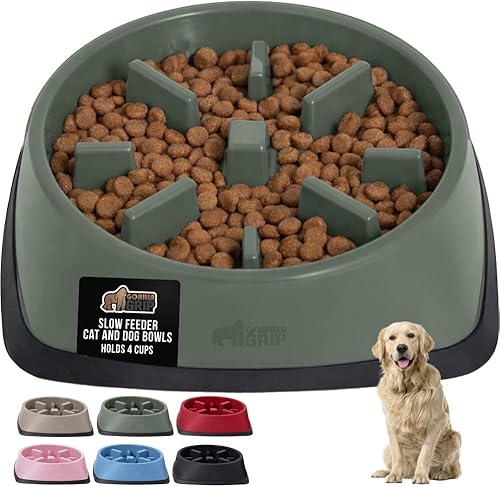 Miniatura 11 de GORILLA GRIP Tazones patentados de alimentación lenta sin BPA, juguete interactivo para perros y gatos, enriquecimiento de entrenamiento Turquesa