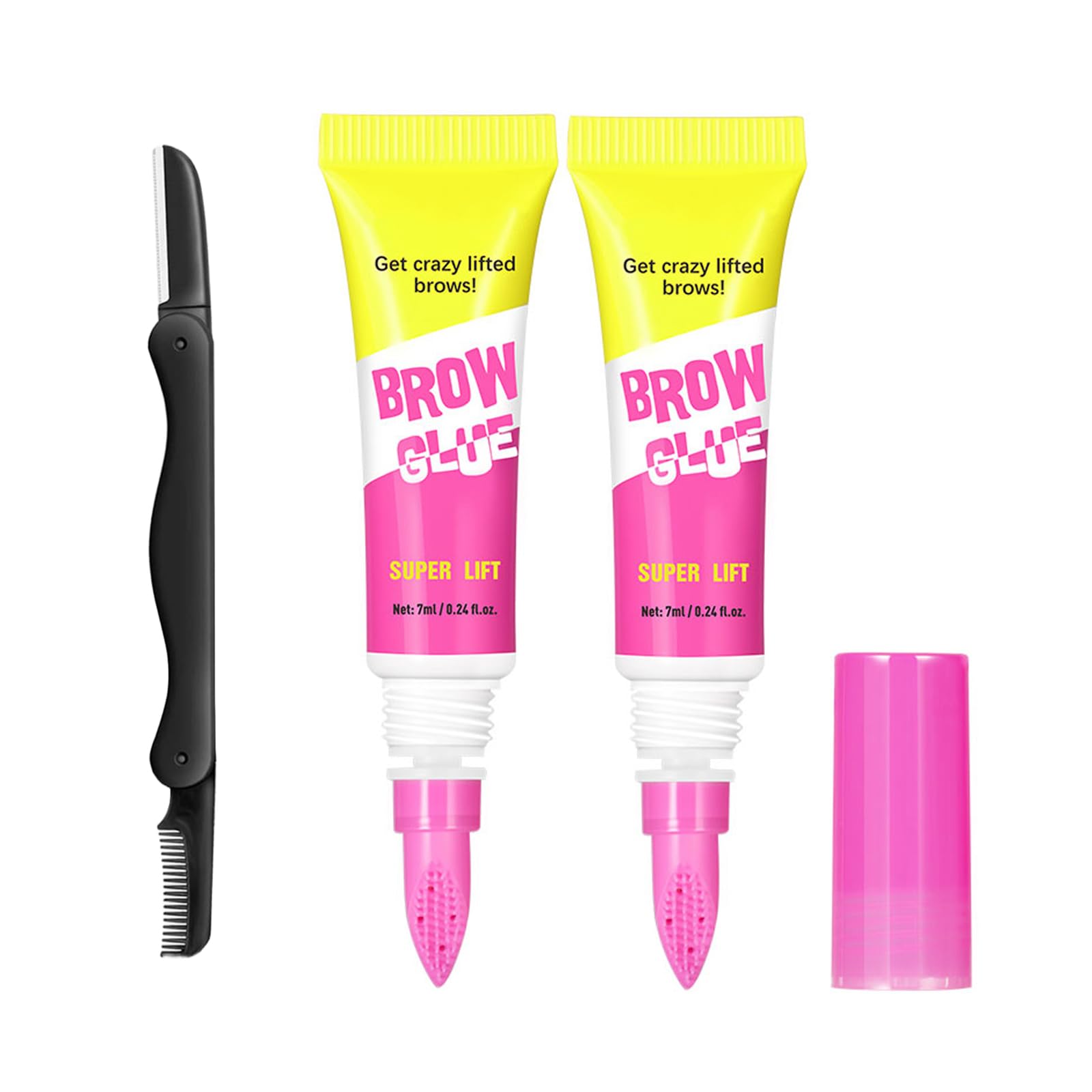 2 Pcs Clear Eyebrow Glue, Powerful Instant Shaping Transparent Eyebrow Gel, Long-Lasting Maintenance and Lifting for 24 Hours, Built-in Styling Comb, All Day Long-Lasting Makeup