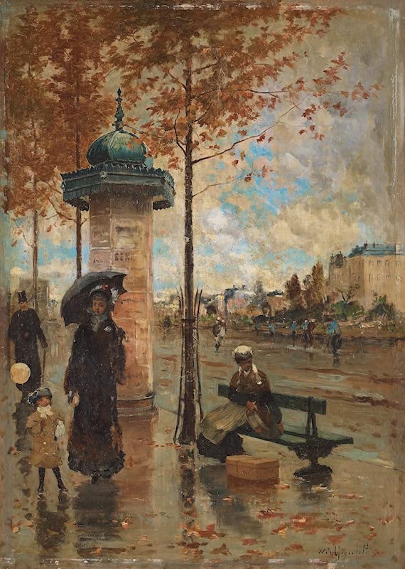 Lienzo de París bajo la lluvia para decorar tu oficina con elegancia clásica de 60x90cm