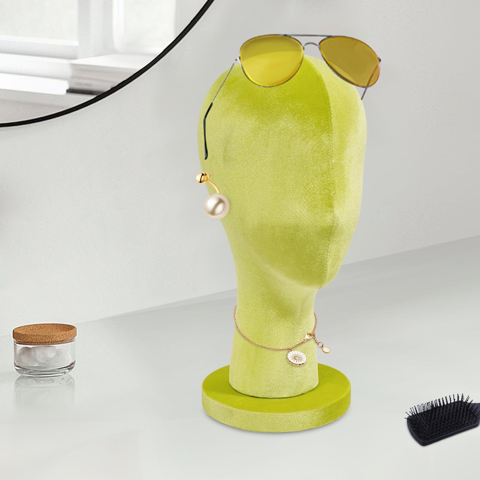 Schaufensterpuppe Kopf Weiblich PU-Schaum Samt Perücken Ausstellung Stativ Basis Stabile Präsentation für Hut Schal Haarband Frisiersalon Mode Geschäft Fotografie 35cm Höhe
