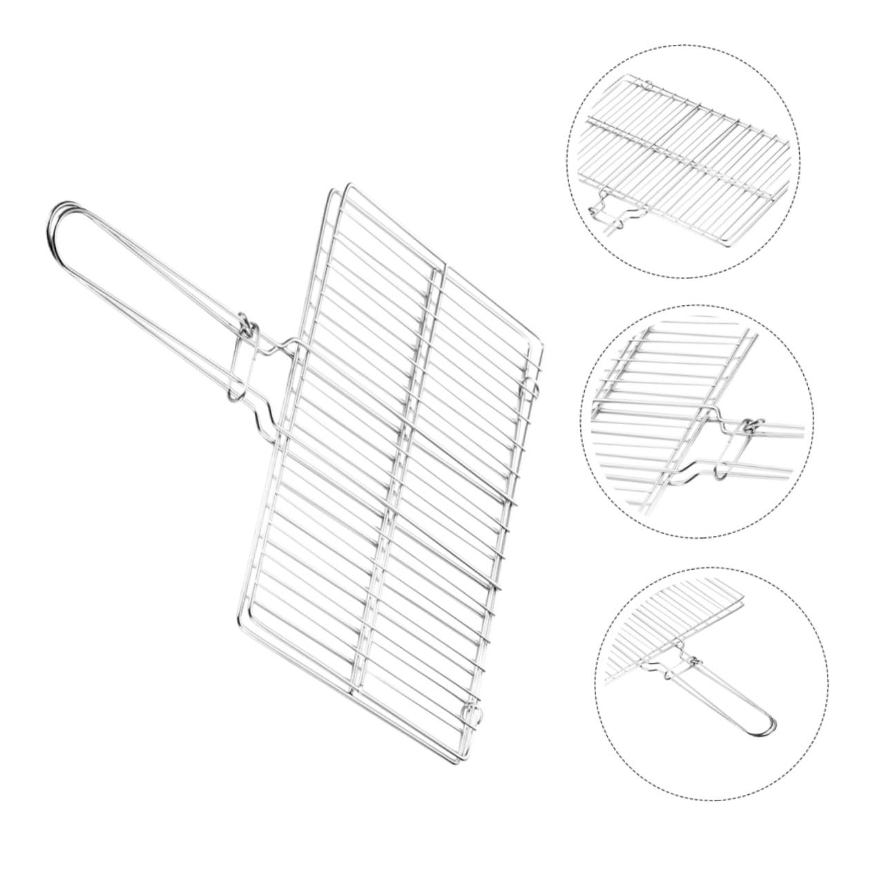 INOOMP Cestello per Barbecue in Acciaio Inossidabile, Rete Porta Pesce Spessa e Portatile con Manico, per Grigliare Pesce e Verdure All'aperto Durante Picnic e Barbecue